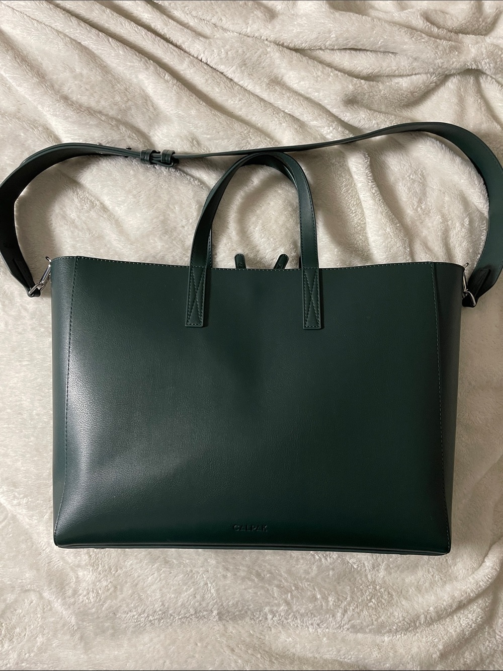 Calpak Haven Dark Green Embossed Leather Travel Laptop Bag